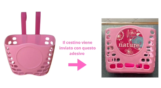 Cestino Bici Junior 18x12x15cm in plastica diverse fantasie installazione anteriore
