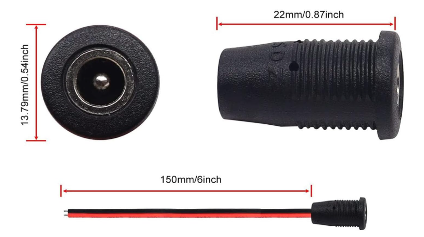 Connettore/presa DC cilindrica 5,5×2,1 mm a fissaggio su pannello