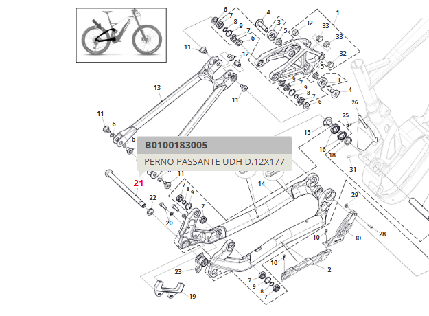 Perno passante M12x176mm (anche per e-bike Fantic) per forcellino UDH nero
